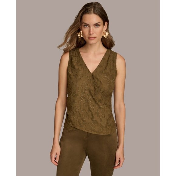 Donna Karan New York Metallic Faux-Wrap Sleeveless Blouse Size XL Green MSRP $79 - Picture 1 of 4